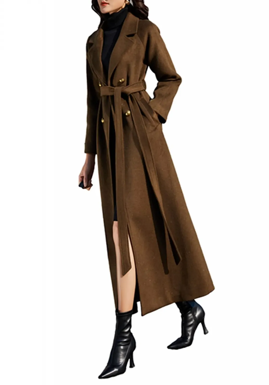 Женское Классическое Двубортное Кашемировое Пальто Зимнее Длинное Шерстяное, фото №2