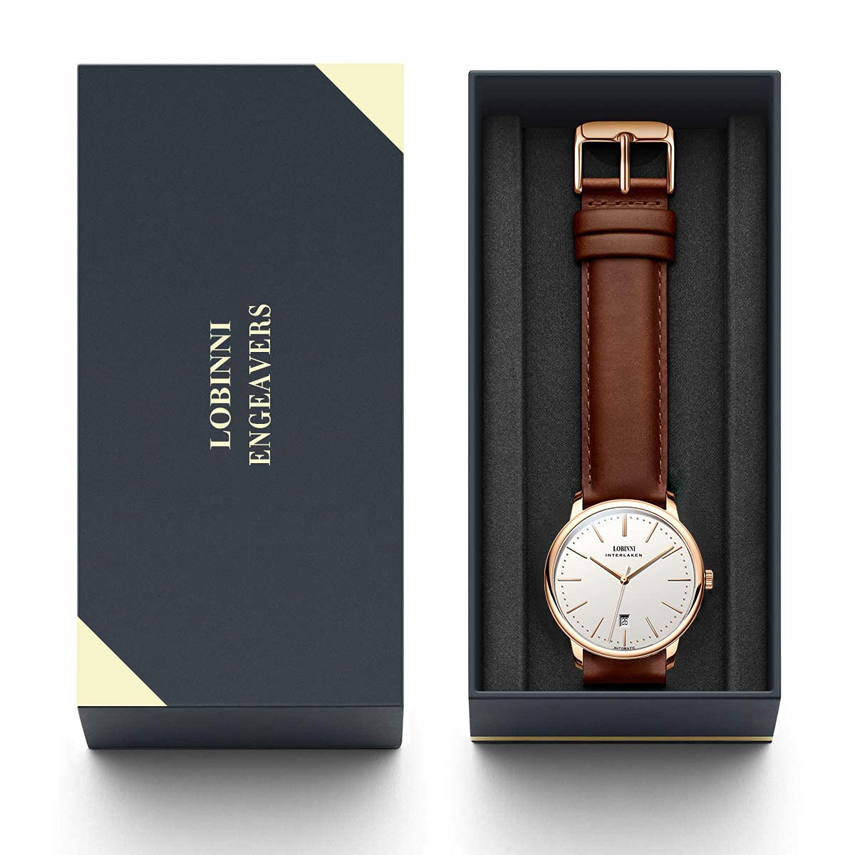 Часы Lobinni Ultra Thin Mechanical Automatic Для мужчин Водонепроницаемые Наручные Стильные Модные Деловые, фото №6