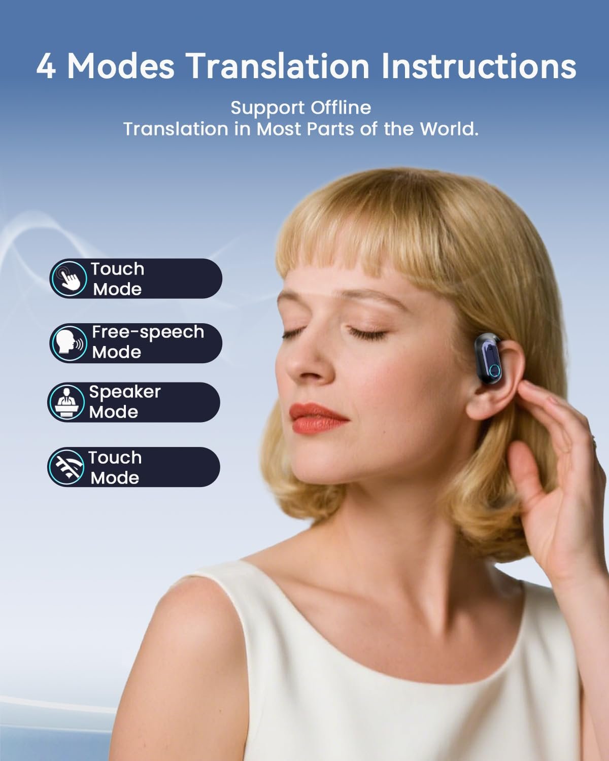 Навушники-перекладачі ANSTEN Ki, Bluetooth 5.4, 168 мов, фото №4