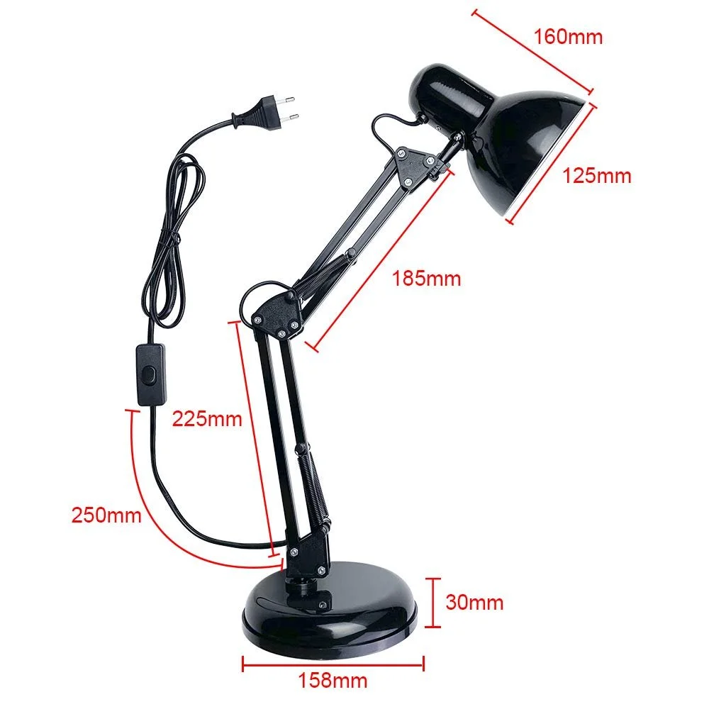 Настільна лампа da LIGHT Retro Метал Шарнірний кронштейн 5.5 Вт LED E14 Чорна, фото №7