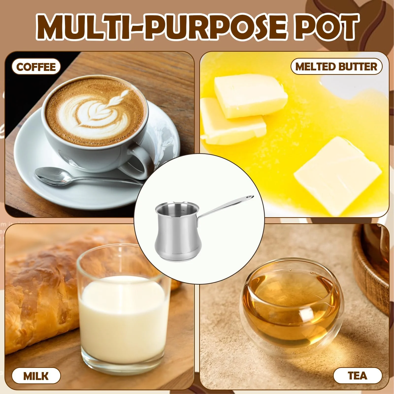 Турка 500 мл, Турка для арабської кави, Індукційна турка з нержавіючої сталі 18/10, фото №7