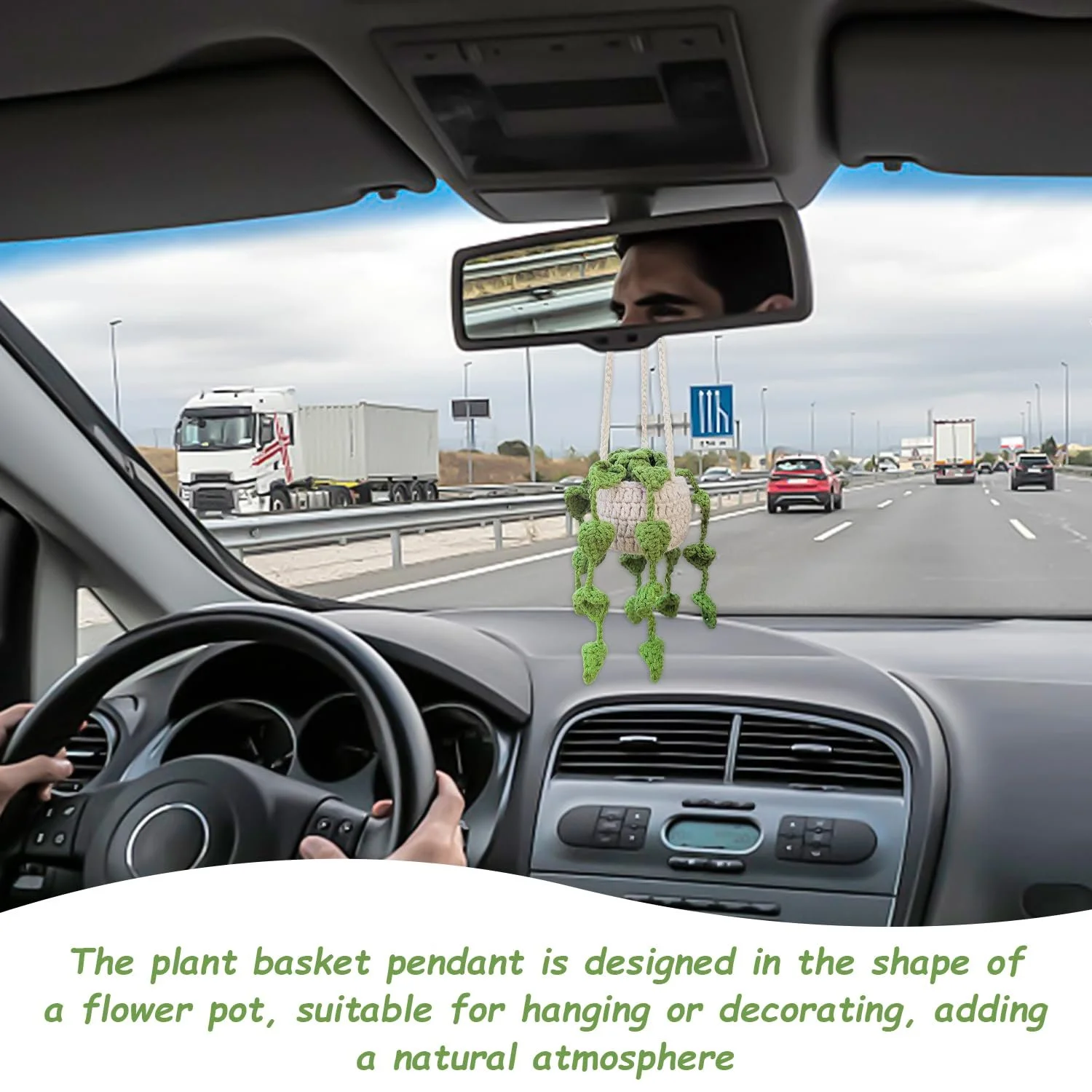 Подвеска для растений корзинка ручная работа крючком 35 см бежево-зеленая, фото №4