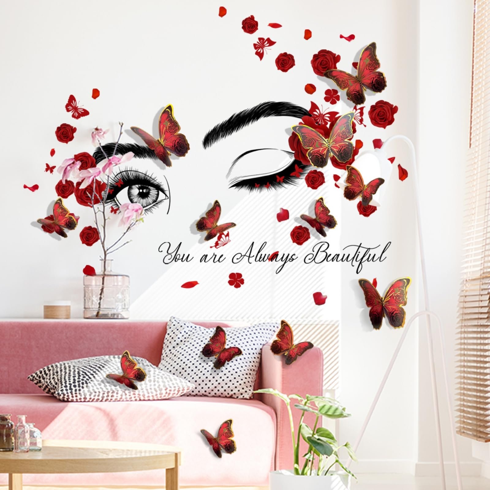 Вдохновляющая наклейка на стену Лицо и глаза красивой женщины 12 шт. 3D Бабочек 30 x 90 см, фото №5