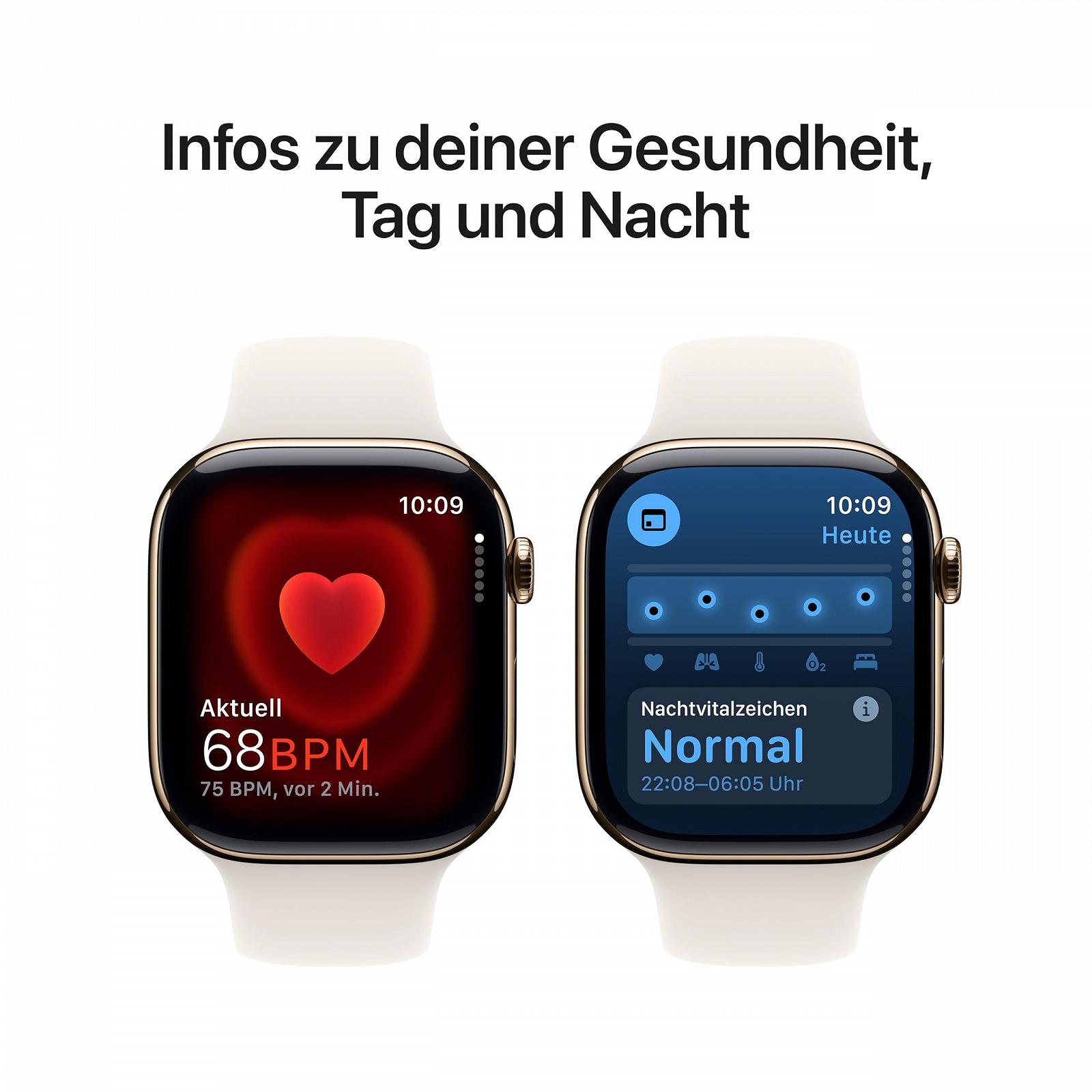 Смарт-годинник Apple Watch Series 10 (GPS + Cellular, 46 мм) Титановий корпус Золотий Спортивний ремінець Полярна зірка (S/M), фото №5