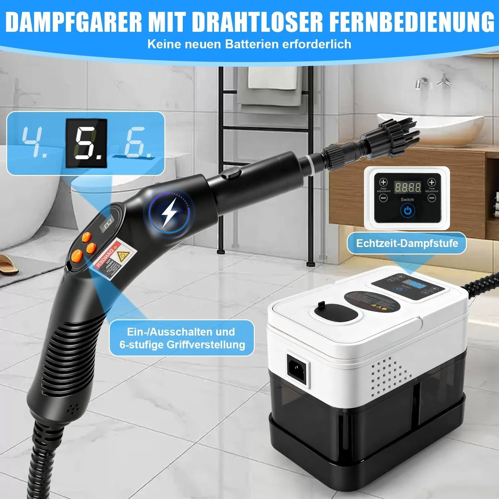 Ручний пароочисник 2500 Вт 1800 мл з 19 аксесуарами, фото №4 Ручний пароочисник 2500 Вт 1800 мл з 19 аксесуарами, фото №4