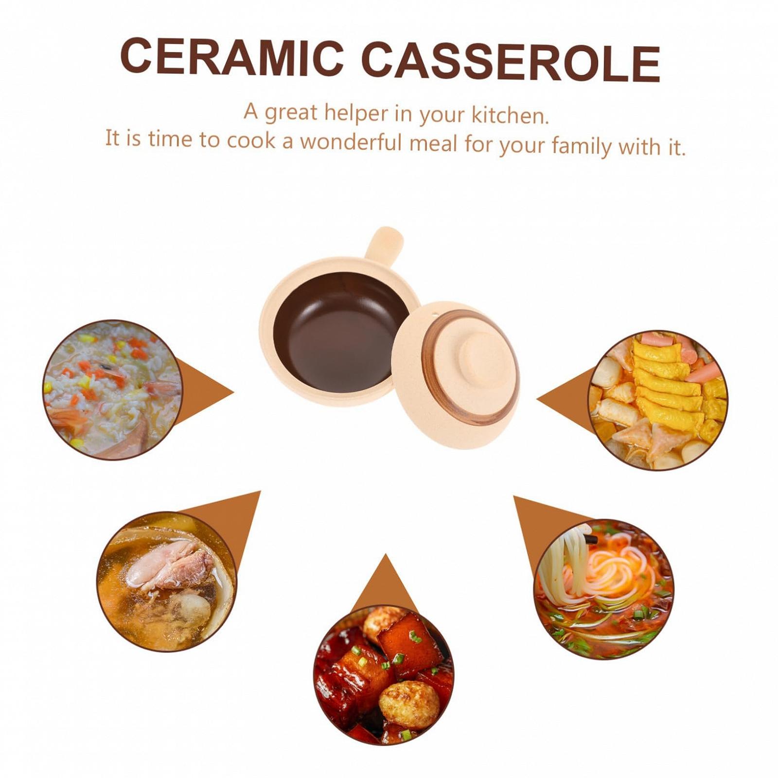 Керамическая кастрюля VALICLUD малая с крышкой термостойкая для супов и риса бежевая, фото №3