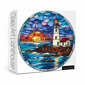 Пазл BBOLDIN Stained Glass Beach Lighthouse Ocean Sunset 1000 елементів Круглий 68.1 x 68.1 см - Фото 1
