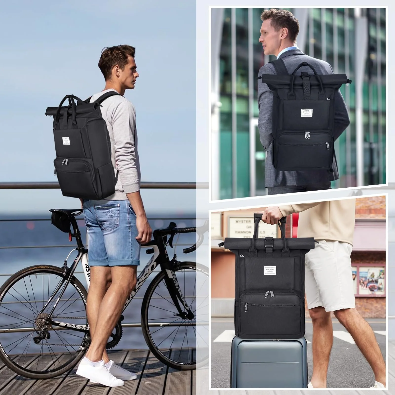 Рюкзак RAINSMORE Rolltop для ноутбука 15.6" водонепроникний розширюваний Чорний, фото №6 Рюкзак RAINSMORE Rolltop для ноутбука 15.6" водонепроникний розширюваний Чорний, фото №6