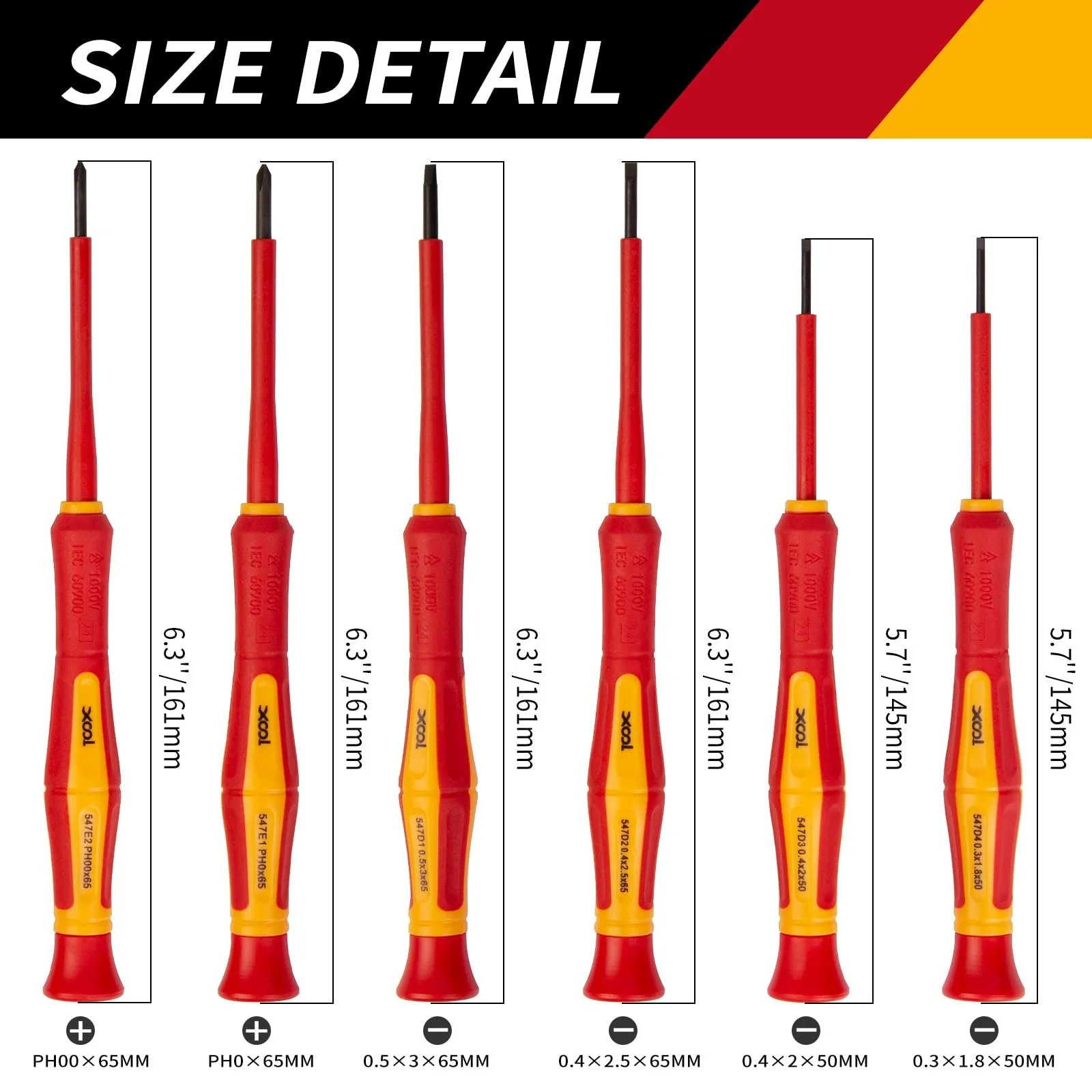 Набір ізольованих прецизійних викруток XOOL 6 предметів 1000V VDE Phillips Slotted Magnetic Tips, фото №5