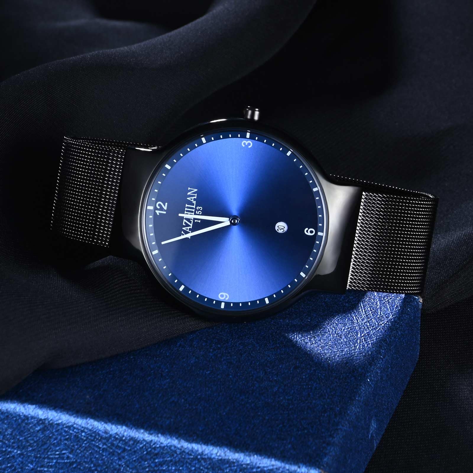 Часы MICGIGI Мужские Кварцевые Ультра Тонкий Циферблат Круглый Простой Стиль с Ремешком из Нержавеющей Стали Синий, фото №4 Часы MICGIGI Мужские Кварцевые Ультра Тонкий Циферблат Круглый Простой Стиль с Ремешком из Нержавеющей Стали Синий, фото №4