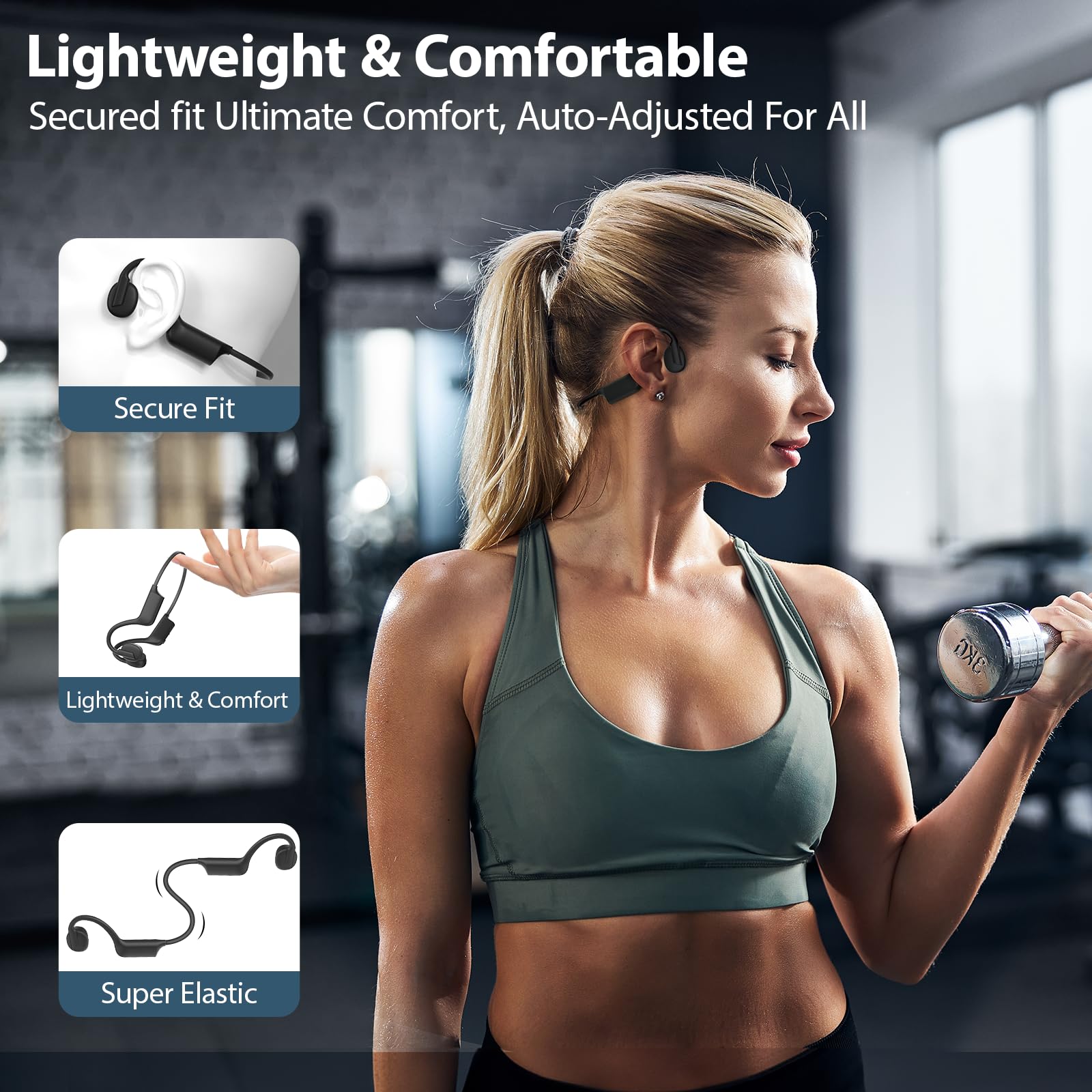 Наушники IFECCO Bone Sound Bluetooth 5.3 Беспроводные Открытые Наушники для Спорта с Микрофоном IPX5 Водостойкие для Бегунов Велосипедистов, фото №7