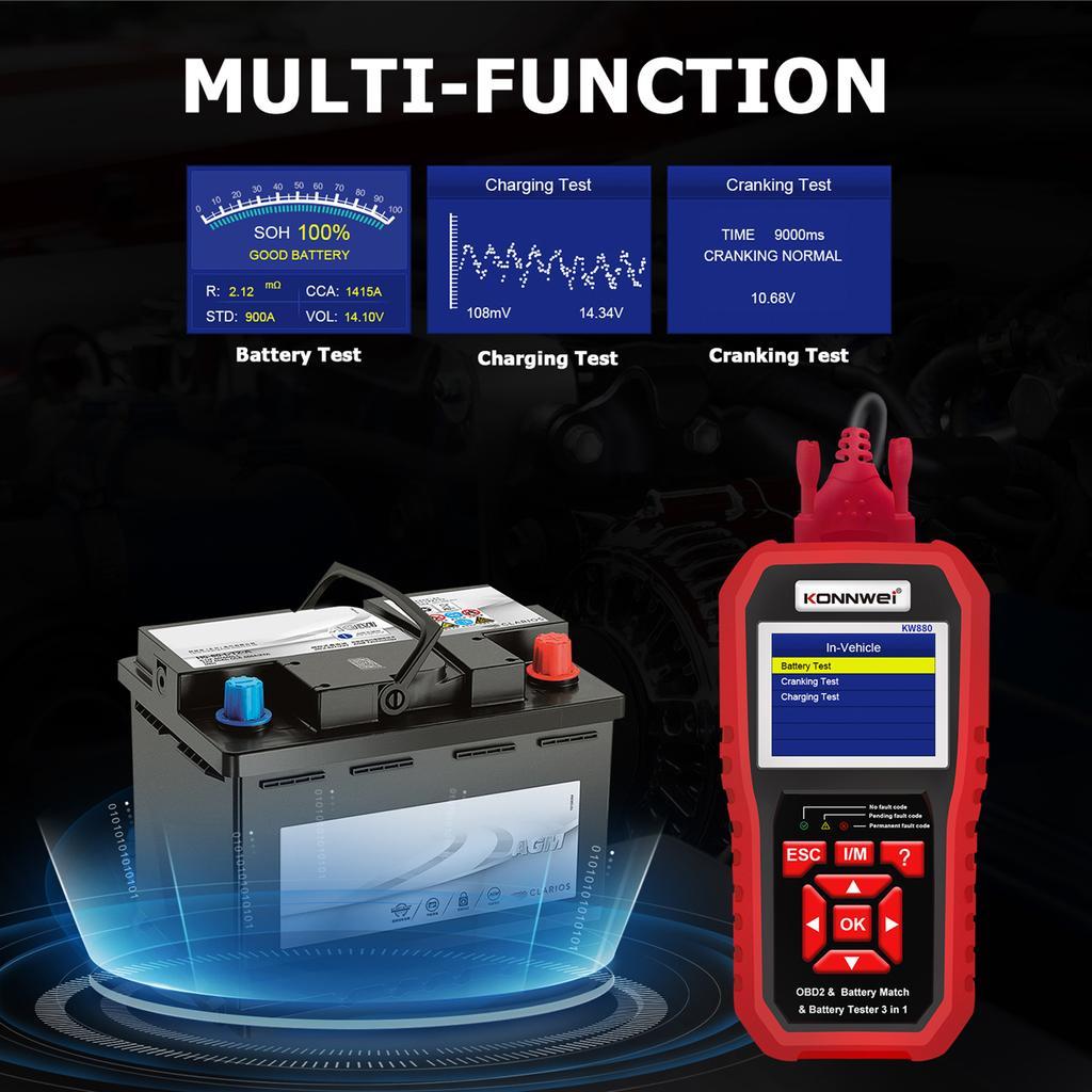Автосканер акумулятора батареї KW880 OBD-II та CAN Konnwei 2.8" TFT, фото №7