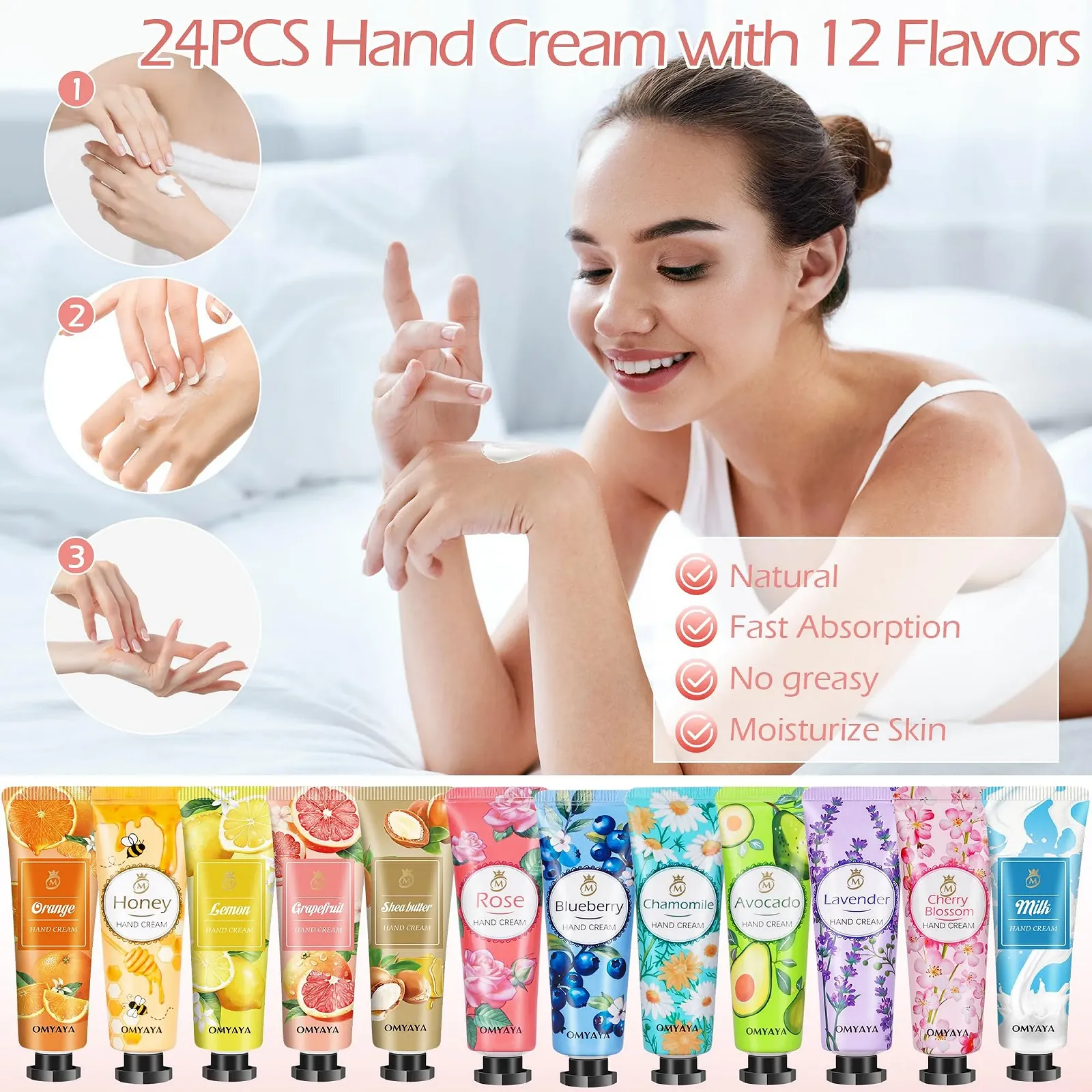 Набор кремов для рук Мини-крем для рук Крем для ног для сухой кожи рук и маска для волос с алоэ вера с сетчатыми карманами, открытка благодарности для подарка, День матери, День рождения, Рождественский подарочный набор для женщин, фото №3