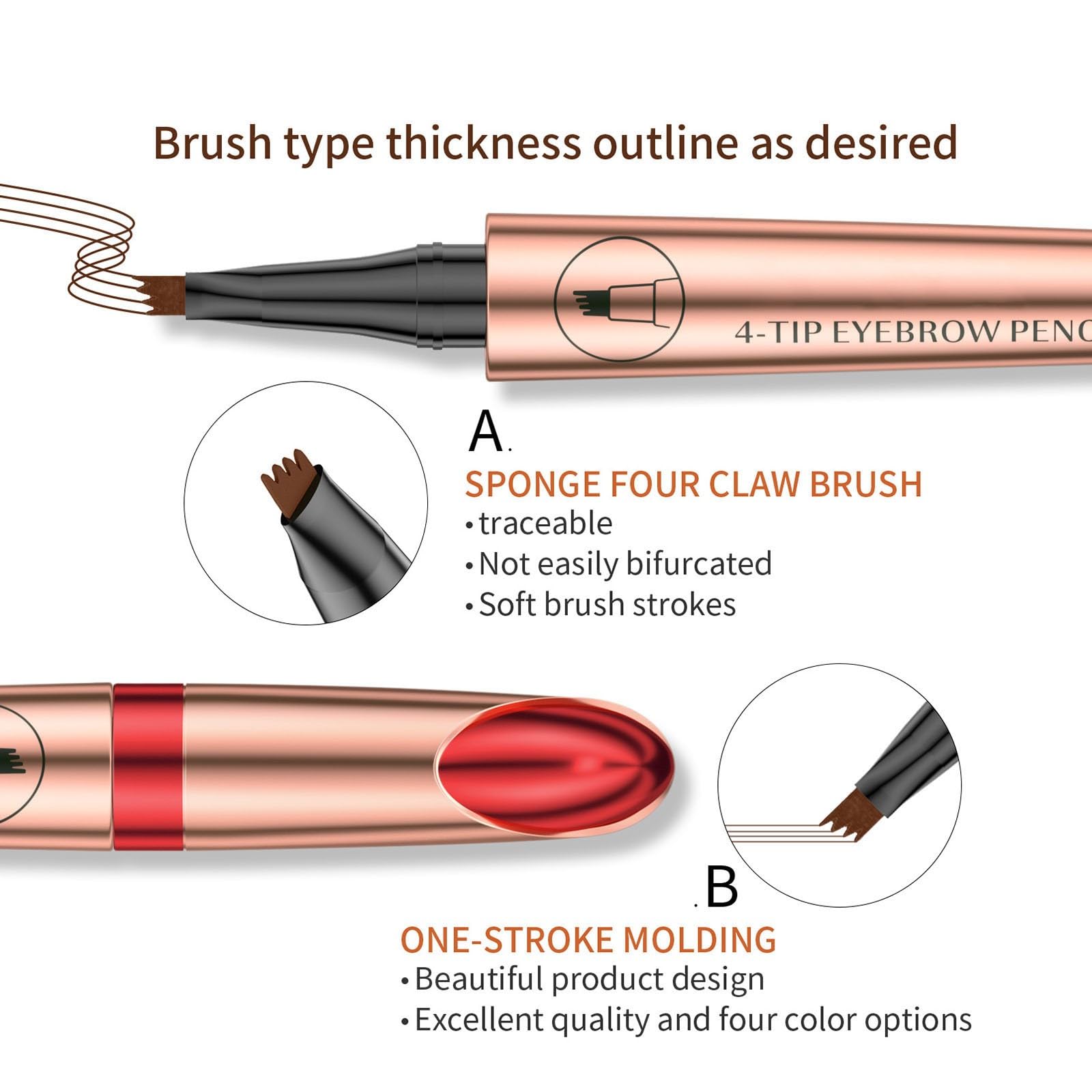 Водостойкий 3D карандаш для бровей с 4-конечными щетинками, фото №4