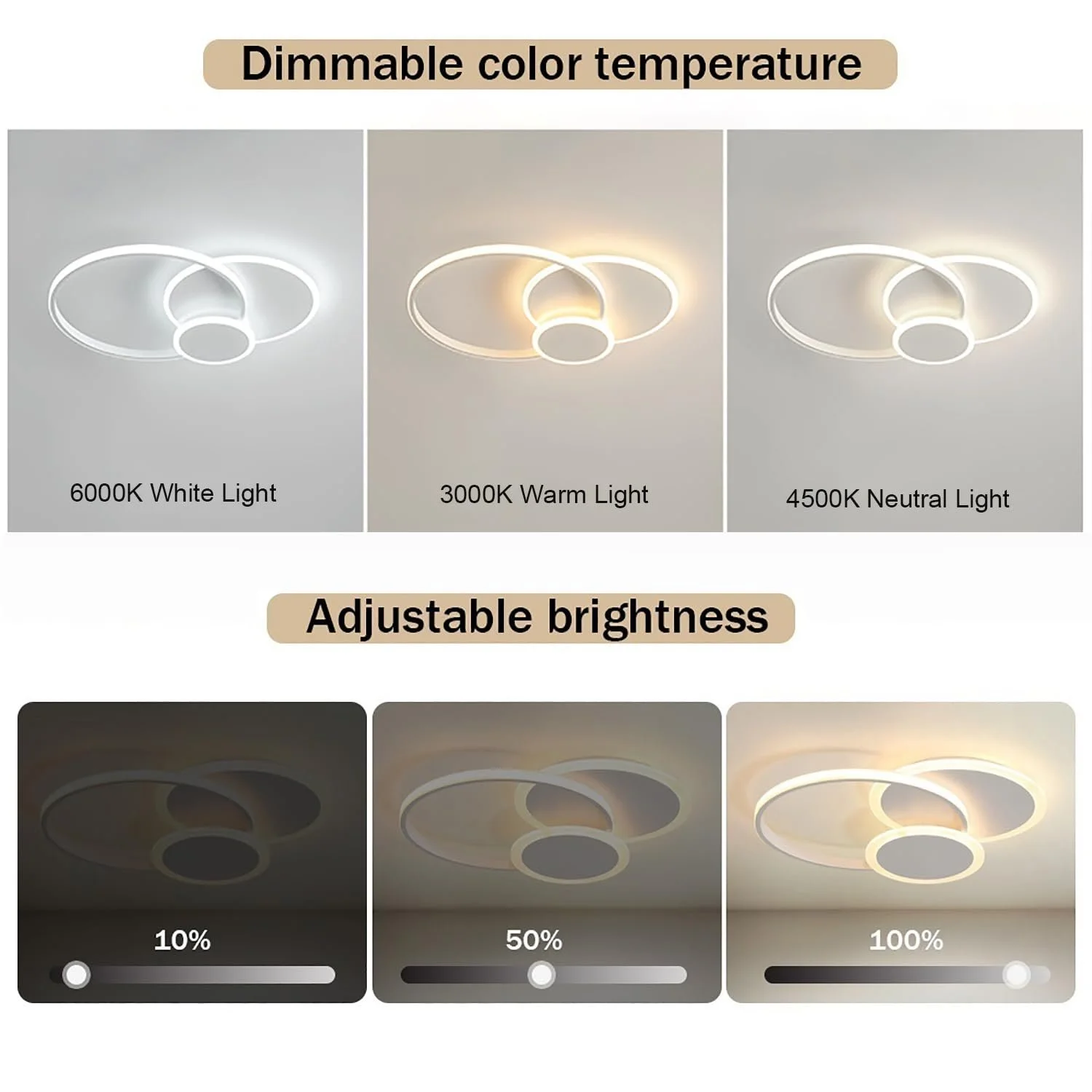 Світильник LED LXJCSM 39 Вт Креативний круглий стельовий з пультом дистанційного керування, 52 см Білий, фото №2