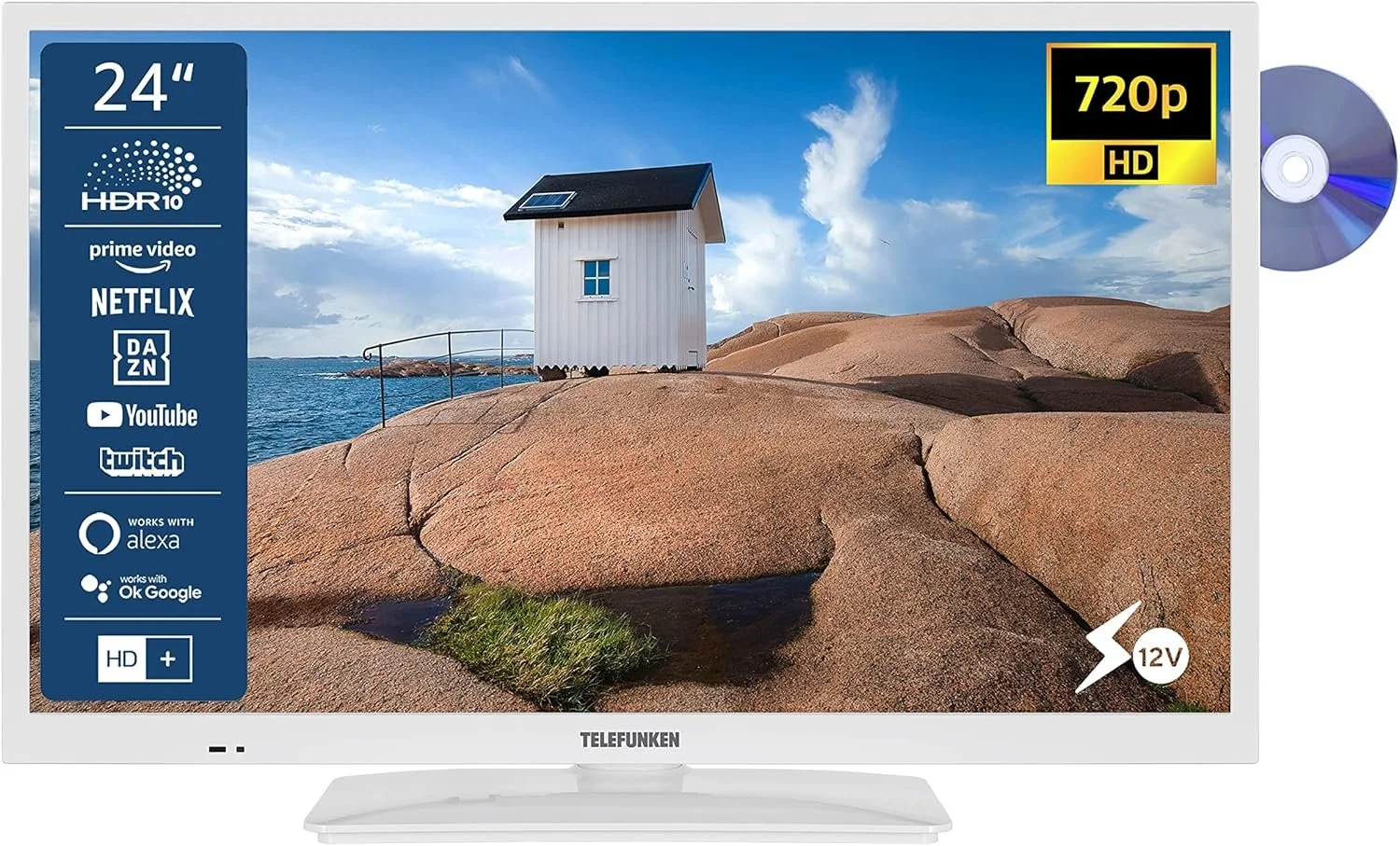 Телевизор 24" TELEFUNKEN XH24SN550MVD-W / HD / 50 Гц / LCD / Smart TV / Wi-Fi / T2 / DVD, фото №1 Телевизор 24" TELEFUNKEN XH24SN550MVD-W / HD / 50 Гц / LCD / Smart TV / Wi-Fi / T2 / DVD, фото №1