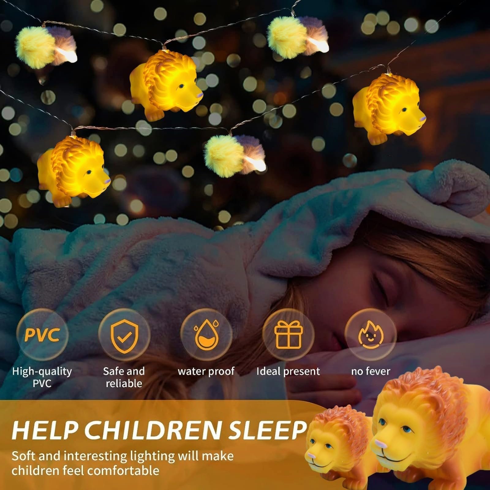 Гірлянда Дитяча Лев Pom Pom 1,65 м/10 LED Коричневий + Жовтий, фото №8