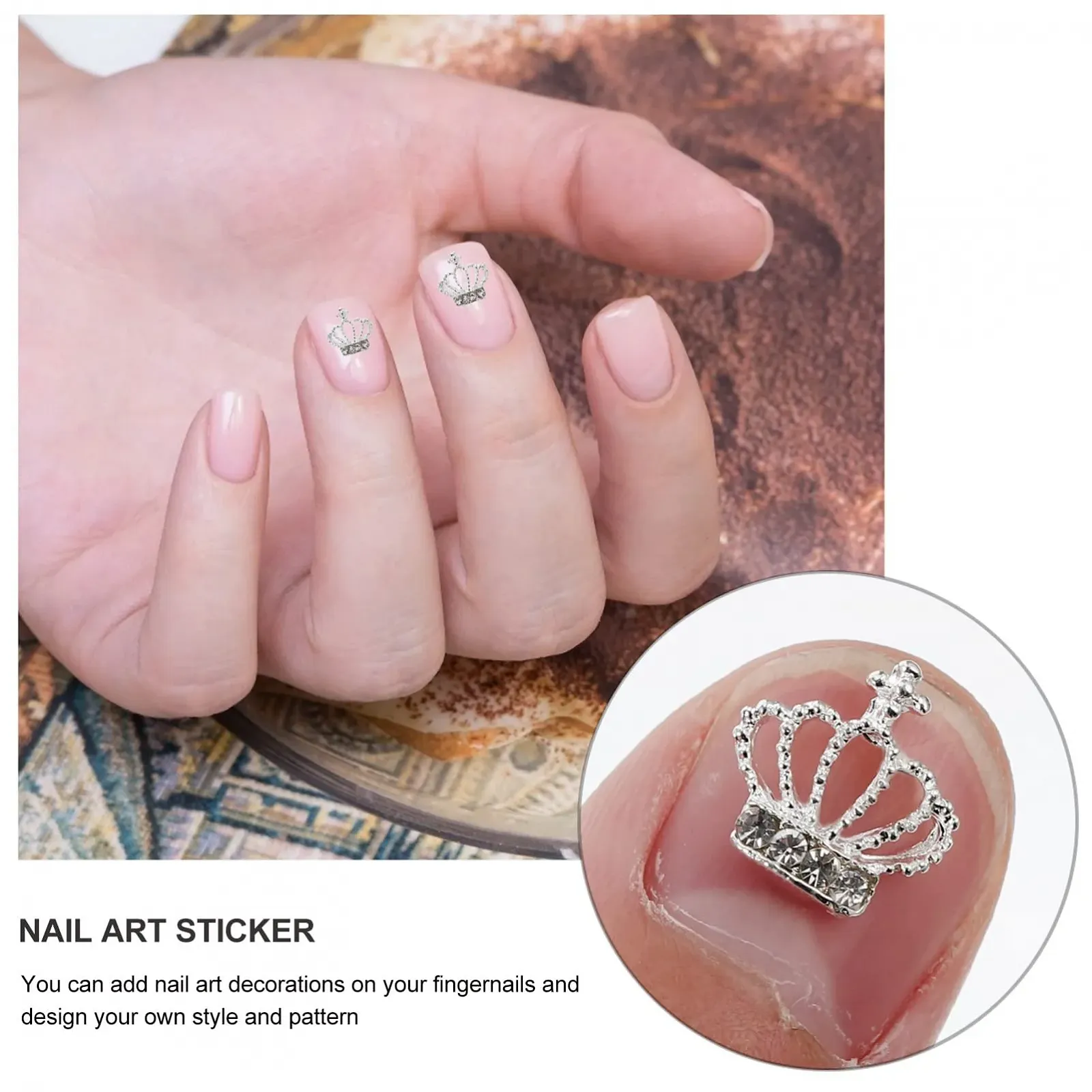 Украшения для ногтей Корона Lurrose 3D Серебристый сплав 30 шт, фото №6