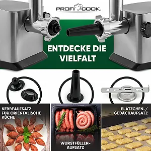 Мясорубка ProfiCook PC-FW 1272 1200 W с насадкой для печенья synthetic.ua - Фото 1