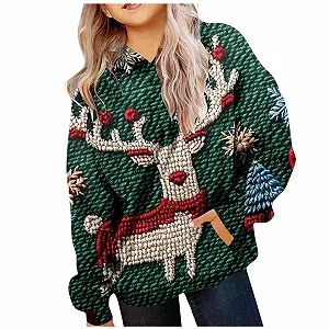 Худи для девочки длинный рукав из мягкой ткани с рождественским принтом - Фото 1