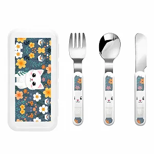 Набір дитячих столових приборів з малюнком кошенят, 3 предмети, багаторазовий - Фото 1