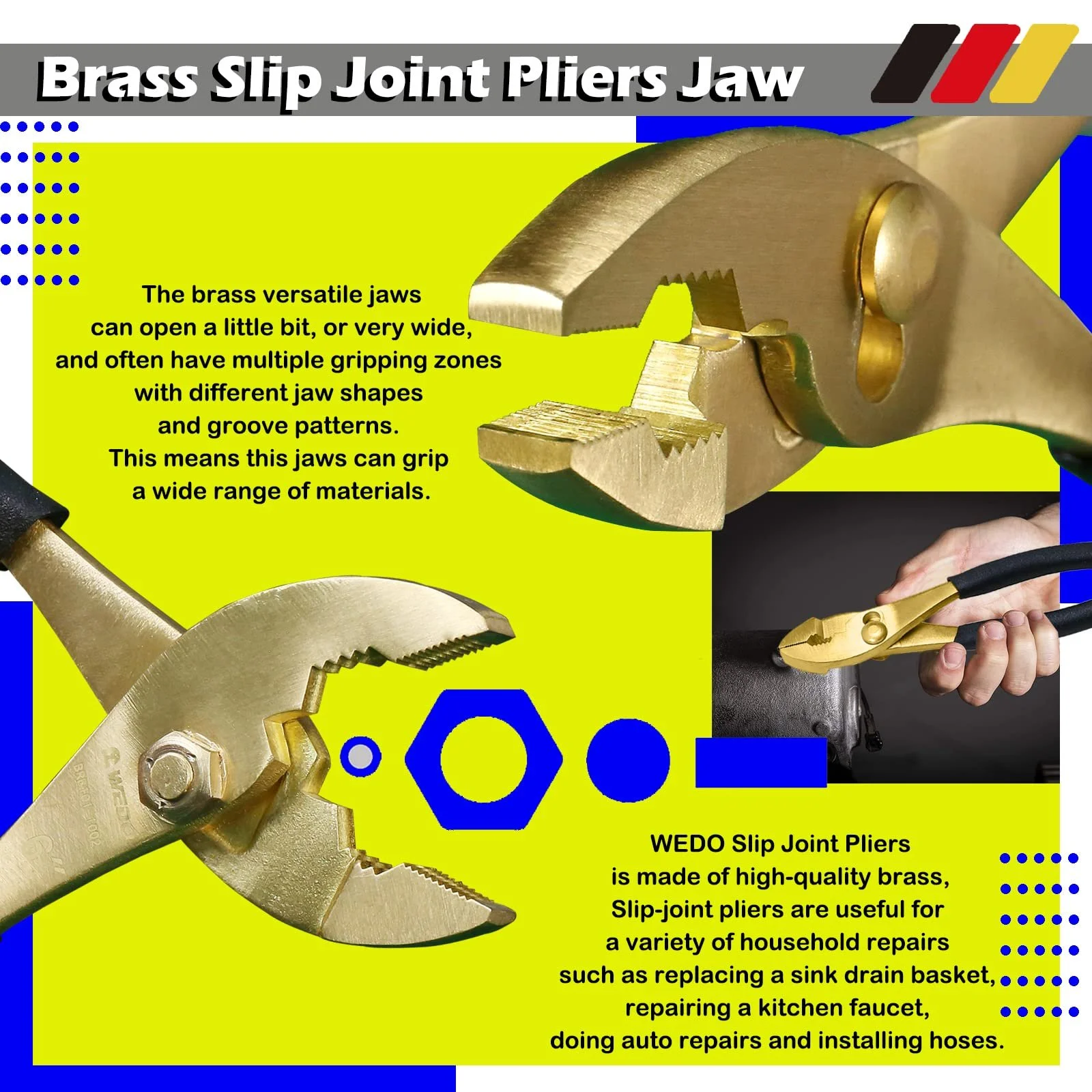 Плоскогубцы с шарнирным соединением WEDO Латунные Регулируемые 200 мм, фото №3