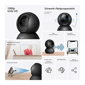 Відеоняня TP-Link Tapo C201 360° 2MP 1080p Full HD Pan/Tilt WiFi Alexa 2-Way Audio Night Vision Чорний - Фото 1