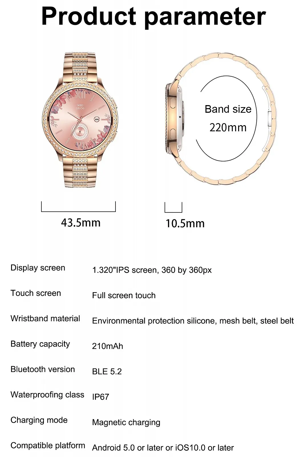 Смартчасы Rose Gold Бриллиант, фото №7