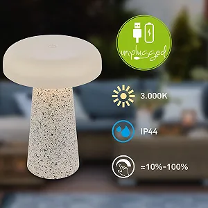 Светодиодная настольная лампа BRILONER беспроводная IP44 сенсорная диммируемая аккумуляторная 12 x 17 см Теплый травертин synthetic.ua - Фото 1