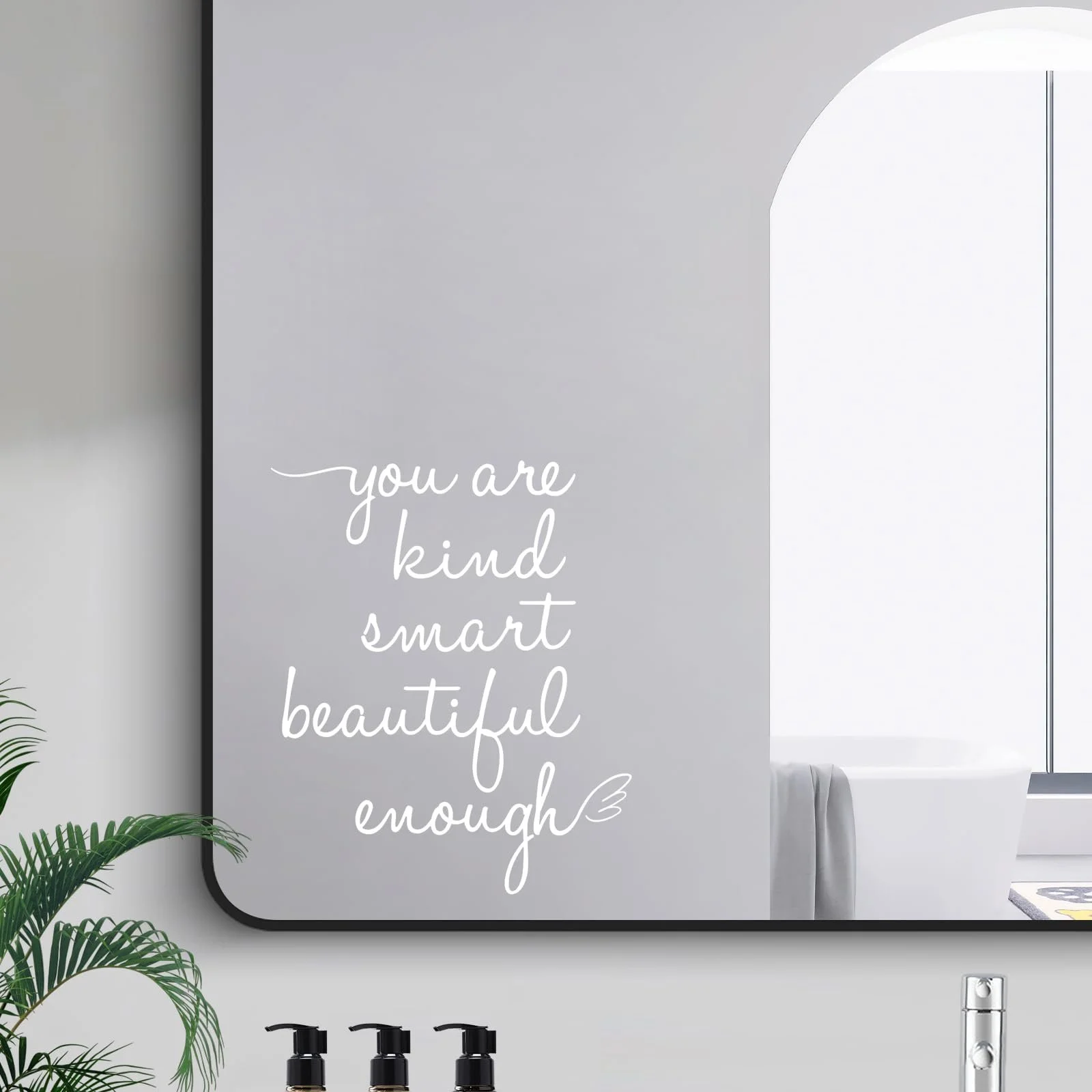 Наклейка для зеркала JINGIHE Мотивационная "You are Kind Smart Beautiful Enough" Белая, фото №1 Наклейка для зеркала JINGIHE Мотивационная "You are Kind Smart Beautiful Enough" Белая, фото №1