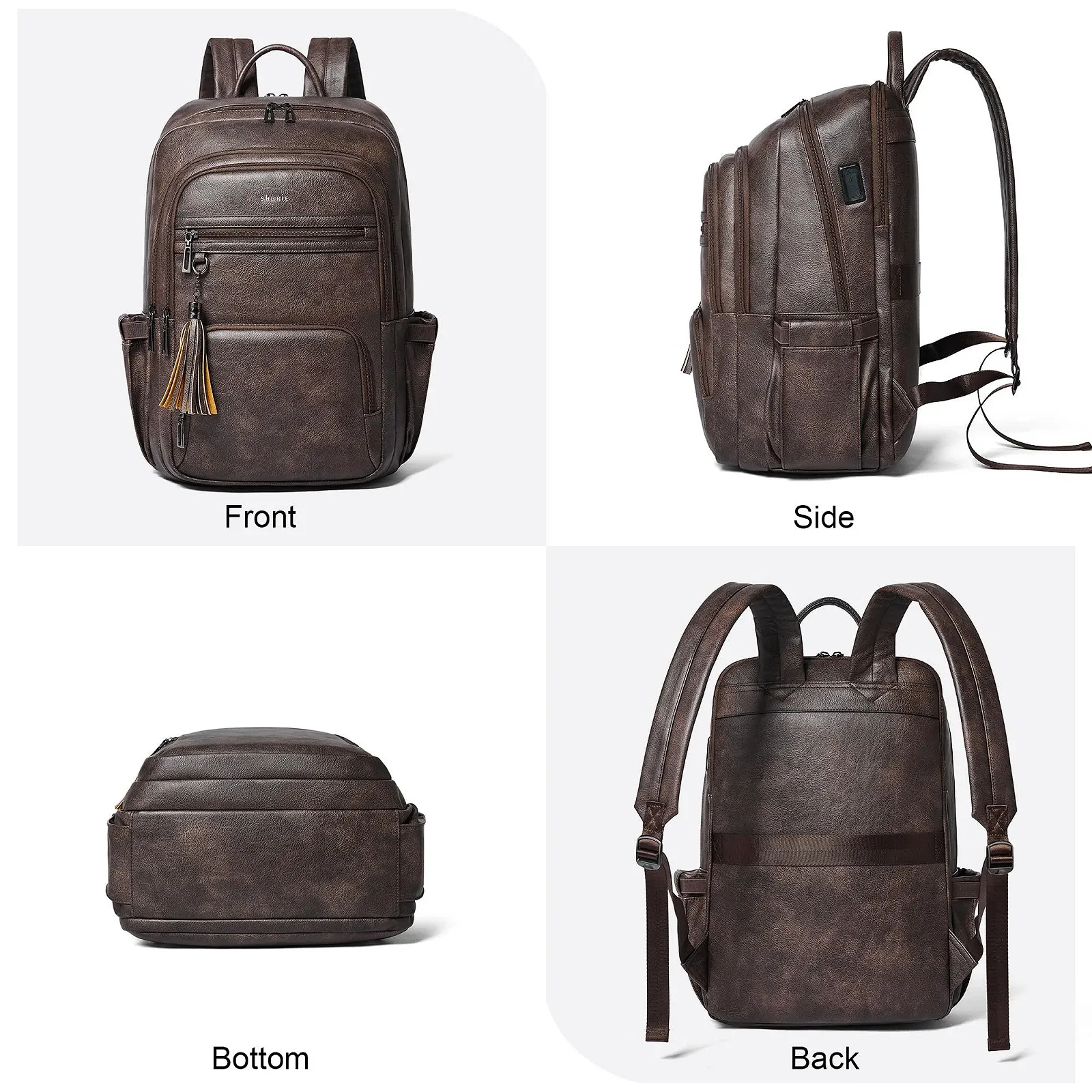 Рюкзак Shrrie для ноутбука 17 дюймів 28L з веган-шкіри з USB chocolate, фото №9 Рюкзак Shrrie для ноутбука 17 дюймів 28L з веган-шкіри з USB chocolate, фото №9