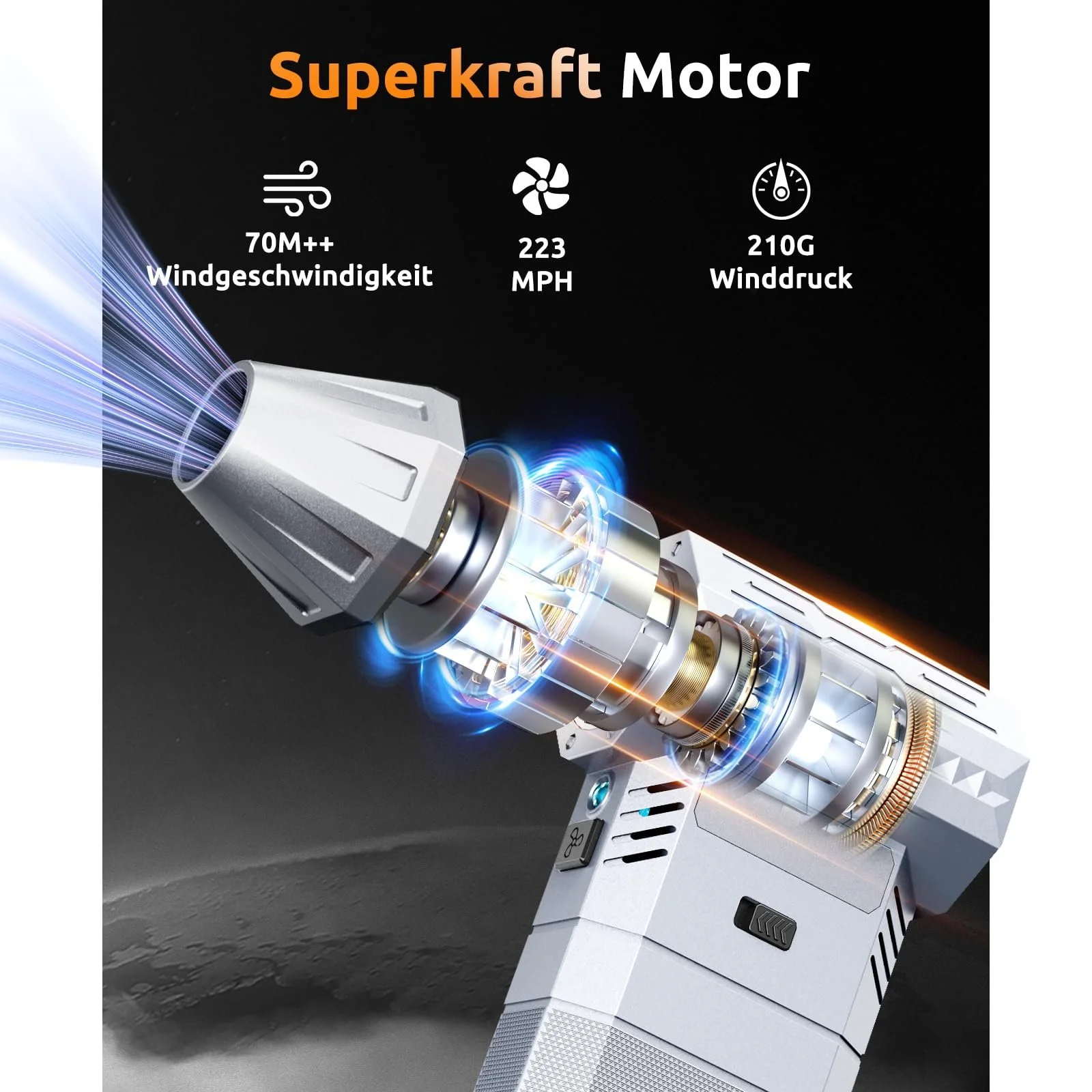 Электрическая воздуходувка F3 220 Вт 223 MPH 8000 mAh 3 скорости LED, фото №4