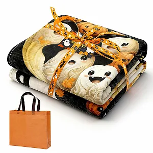 Одеяло Nlqhyrexion Halloween, 150 x 200 см, пушистое, мягкое - подарочный набор с мотивами тыквы и привидения - Фото 1