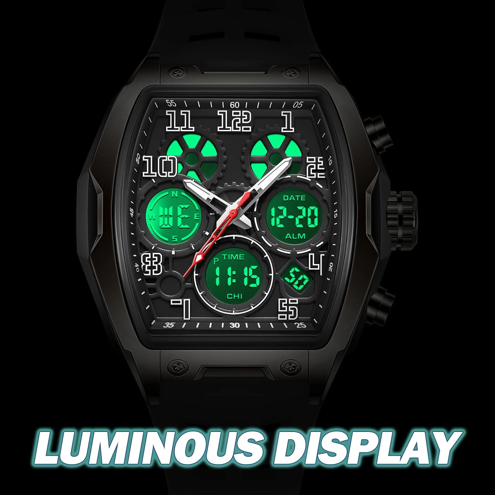 Часы спортивные цифровые мужские Findtime Большой циферблат Водонепроницаемые светодиодная подсветка Будильник Секундомер Уникальный дизайн двойной, фото №4
