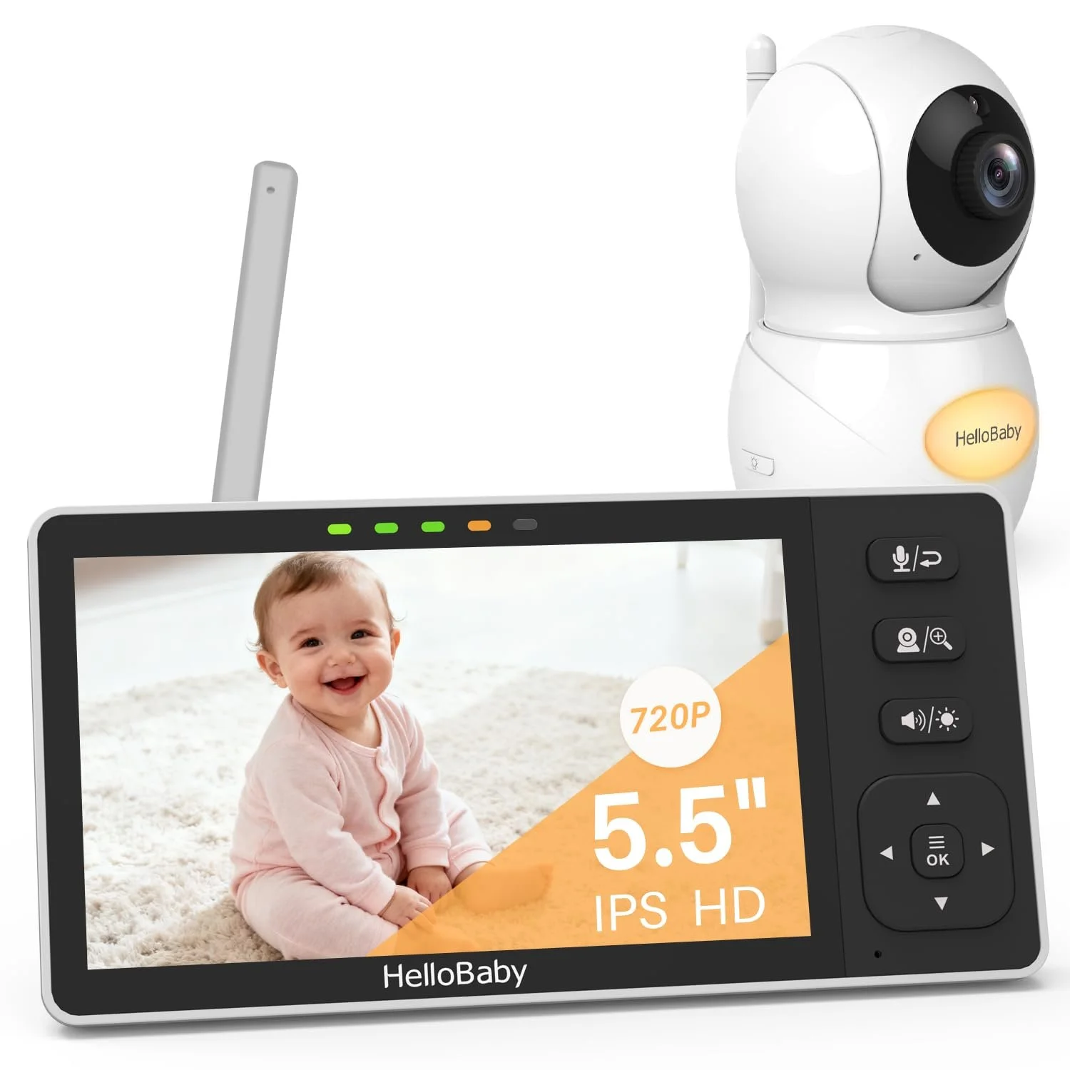 Відеоняня HelloBaby 5.5" 720P 320° Pan 120° Tilt 4000 мАг нічне бачення, фото №1