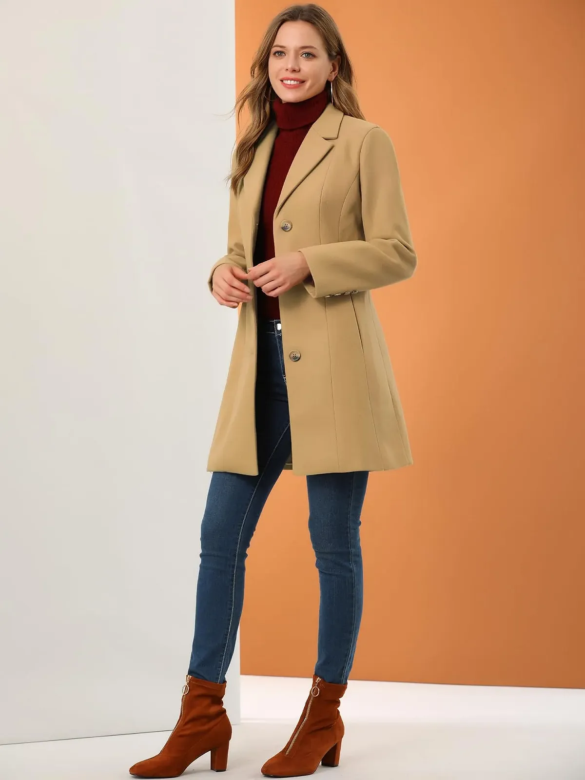 Пальто Allegra K Однобортное С Лацканами Женское, фото №3