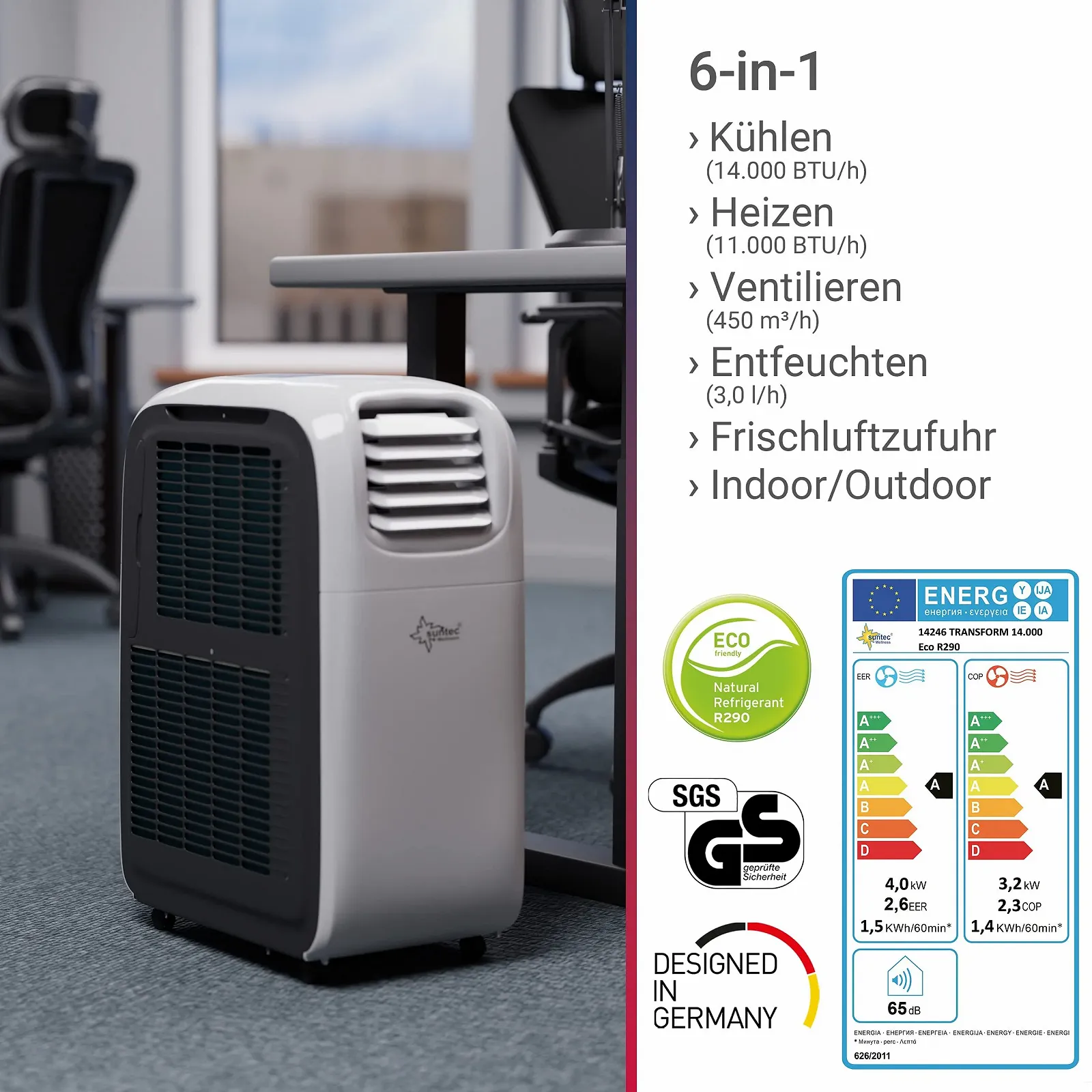 Мобільний кондиціонер SUNTEC CoolFixx 14,000 Eco R290 14,000 BTU 4200 W Білий, фото №2