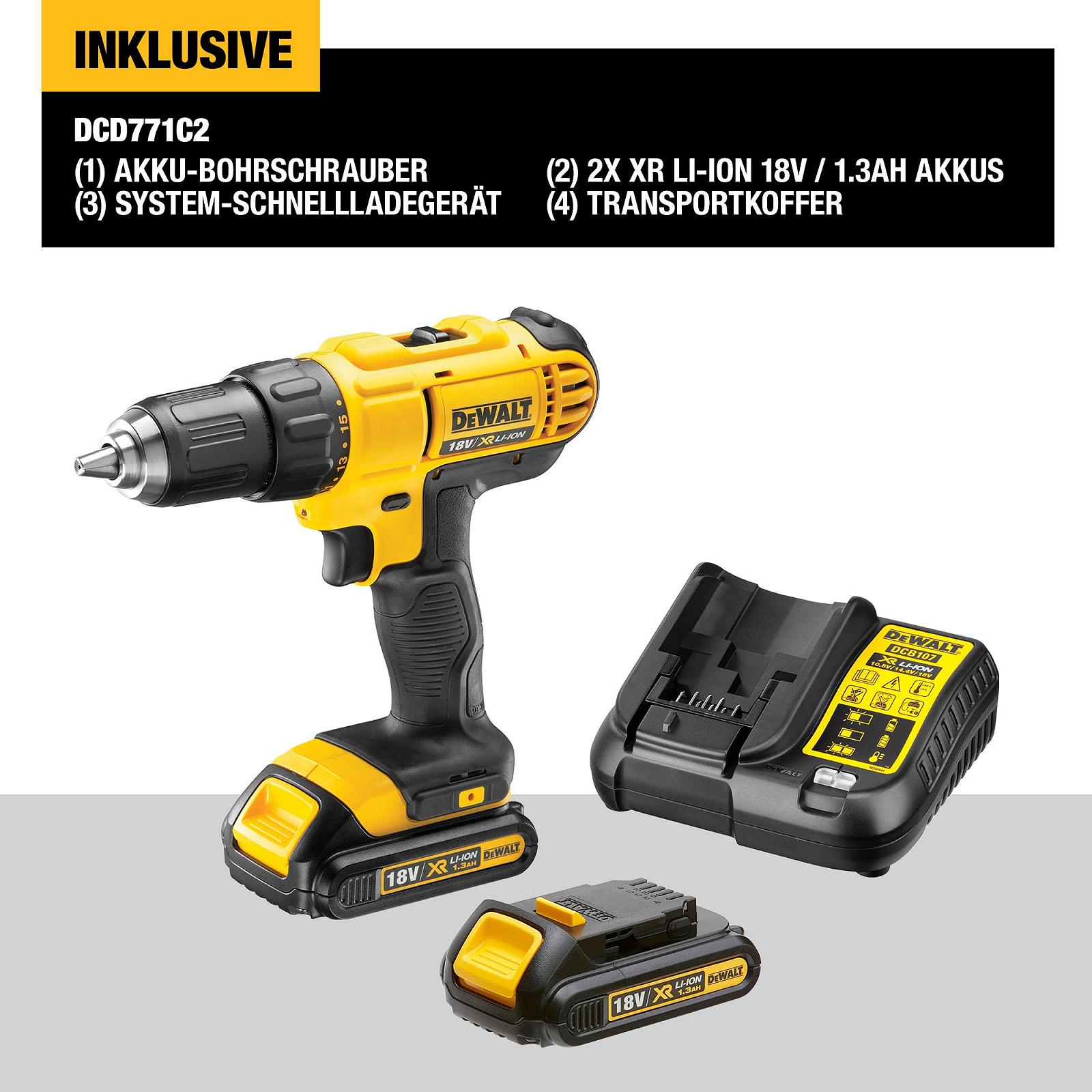Дриль-шуруповерт DeWalt XR DCD771C2 Бездротовий 2-швидкісний Повністю металевий привід з LED робочим світлом 18 V 2 батареї, фото №3