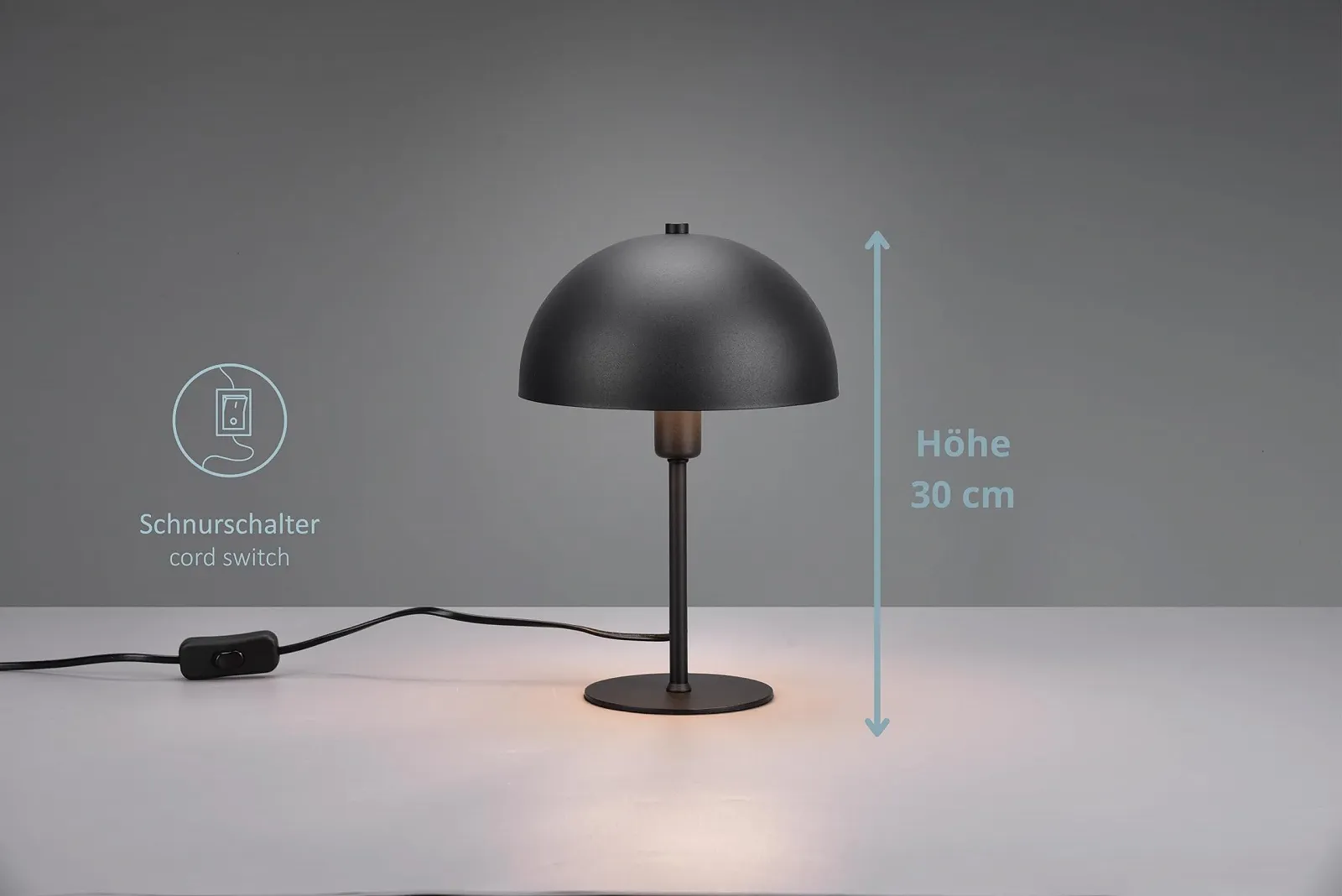 Настільна лампа Lola Metal Cord Switch Excl. 1 x E14 Max. 28 Вт Ø20 см 30 см Matte Black, фото №3