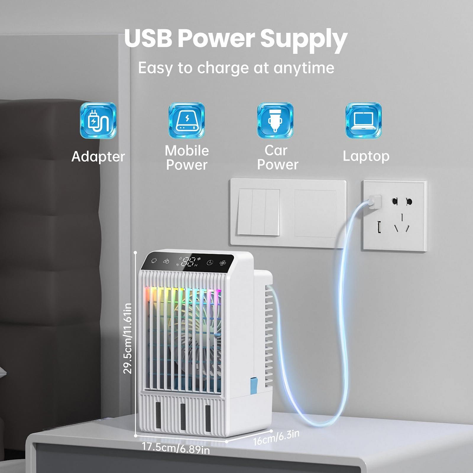 Мобільний міні-охолоджувач повітря 5-в-1 1000 мл 4 швидкості з дистанційним керуванням та таймером 12 год, фото №7