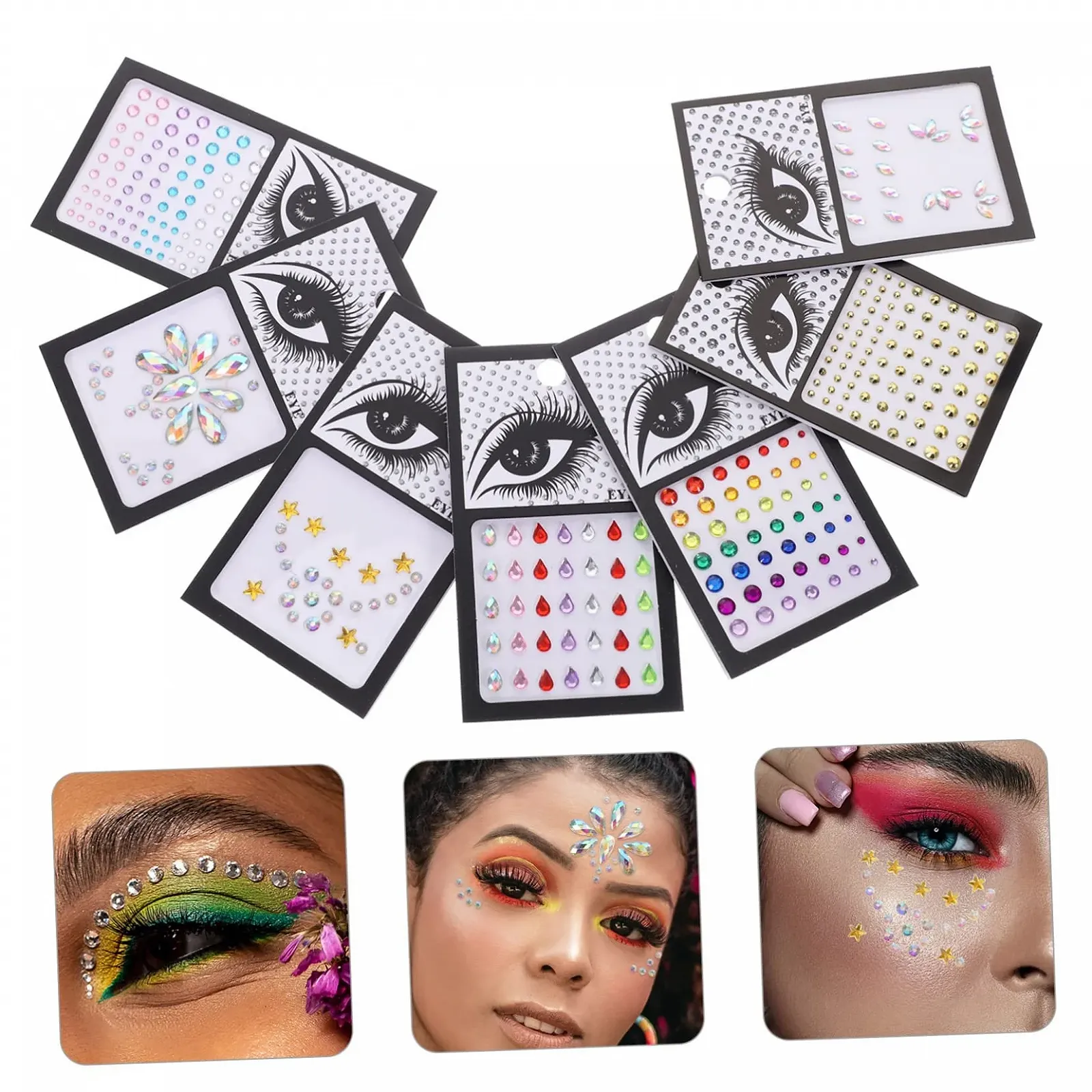Стразы для лица Beavorty 35 наборов Акриловые стразы для приклеивания для тела для фестивалей Модные украшения для лица для событий, фото №3