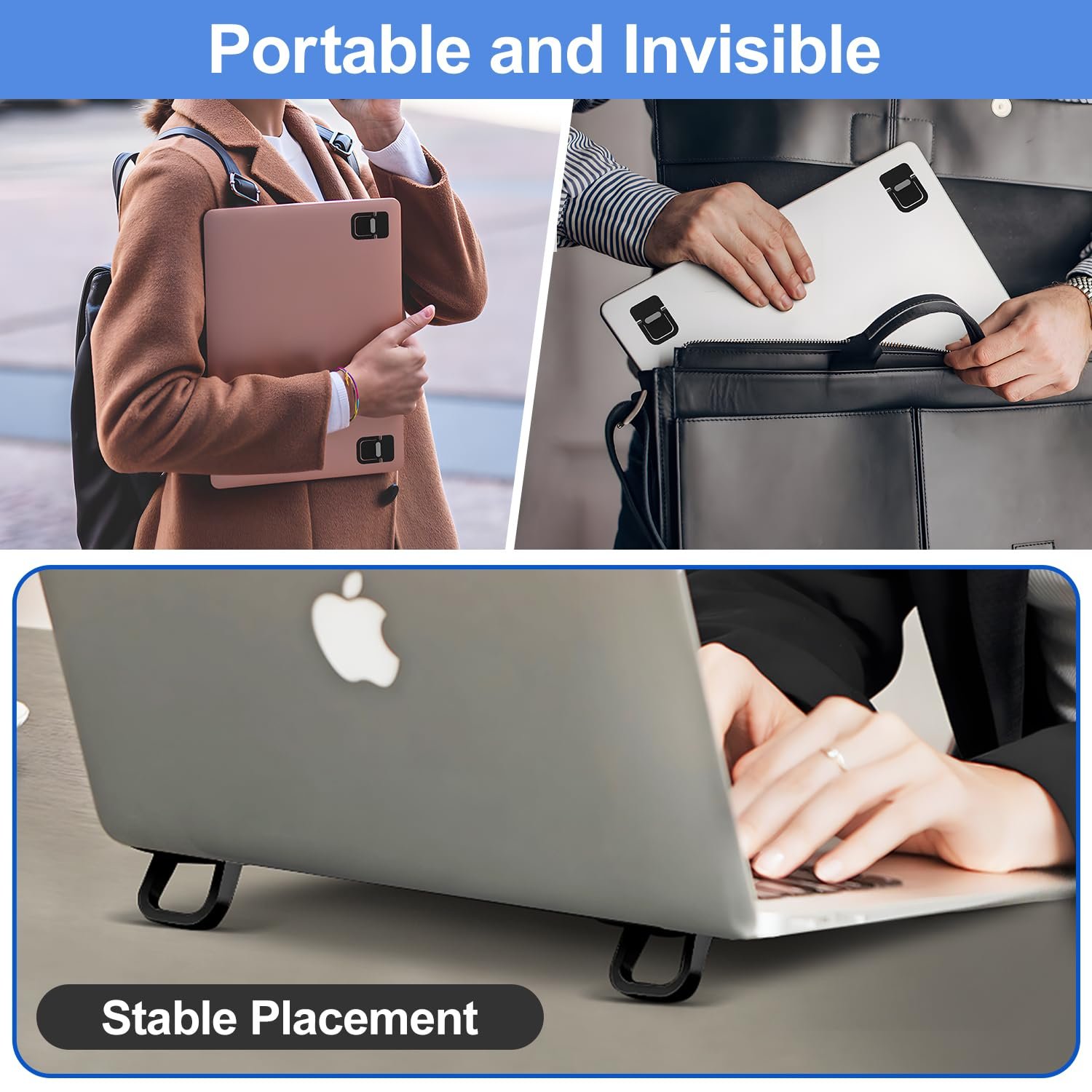 Подставка для клавиатуры портативная, 2 шт, складные ножки для ноутбука с нескользящим силиконом, мини-подставка для ноутбука самоклеящаяся, невидимая подставка для компьютерной клавиатуры для стола (черный), фото №4