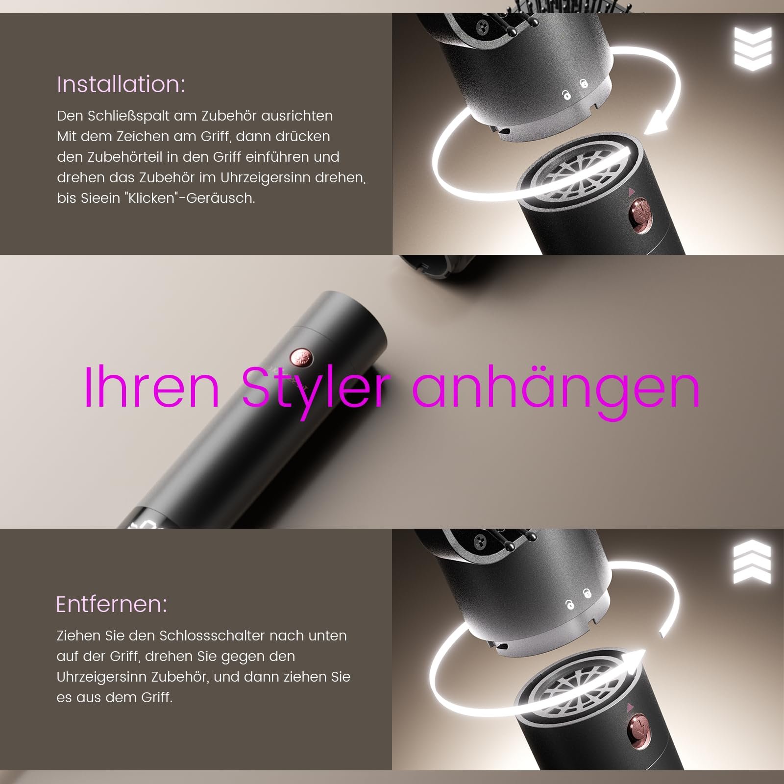 Стайлер для волос 6-in-1 Airstyler 1400 Вт Розовое золото, фото №7 Стайлер для волос 6-in-1 Airstyler 1400 Вт Розовое золото, фото №7