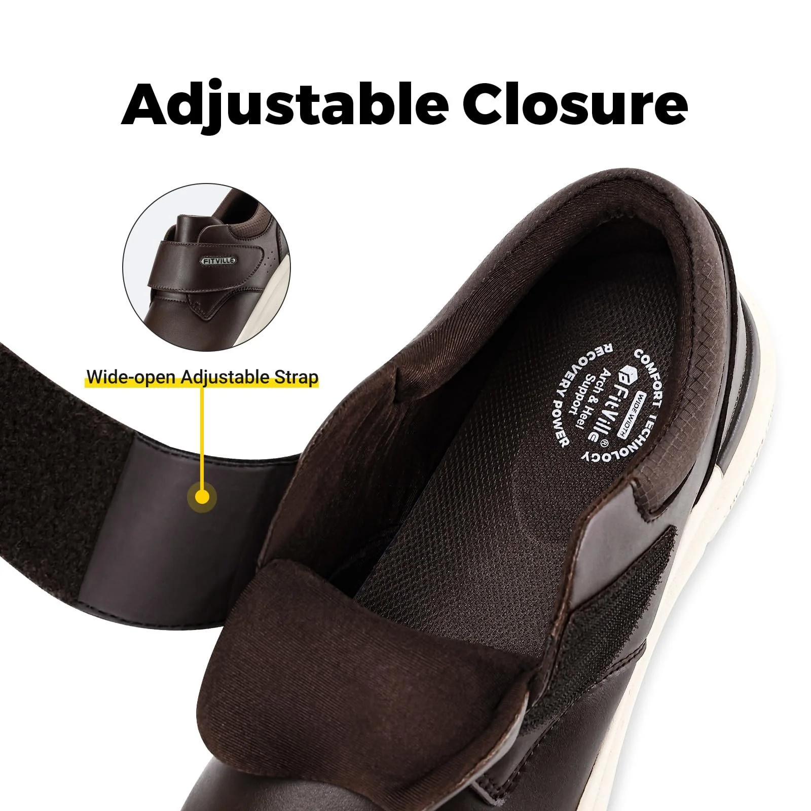 Кросівки FitVille EasyTop V4 Шкіряні Широкі Чоловічі на липучках, фото №2