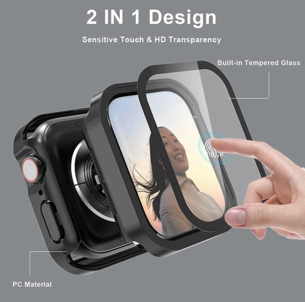 Чехол-бампер Choice 2 со стеклом для Apple Watch 45 мм Серый, фото №2 Чехол-бампер Choice 2 со стеклом для Apple Watch 45 мм Серый, фото №2