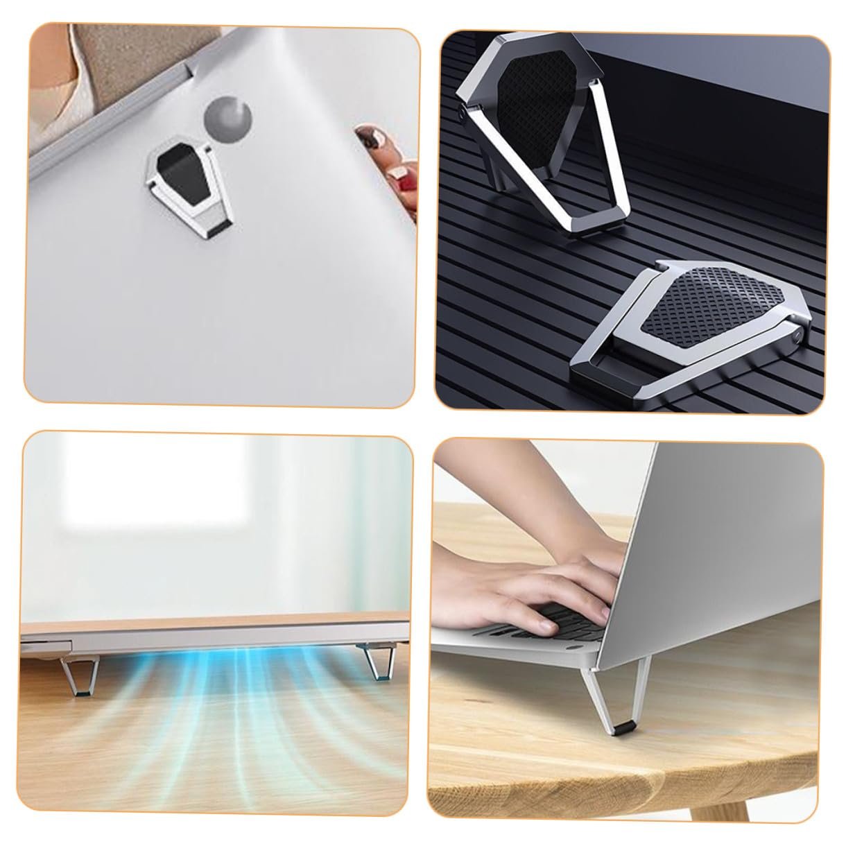Подставка для ноутбука, портативная, невидимая, цинковый сплав, эргономичная, складная, мини охлаждающая подкладка, 4 шт., фото №7