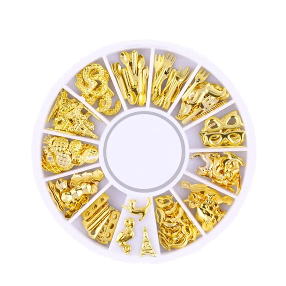 Набір прикрас для нігтів Золото Мікс Заклепки Місяць Зірка Прикраса для нігтів Серце Штучні перлини 3D 8#, фото №1