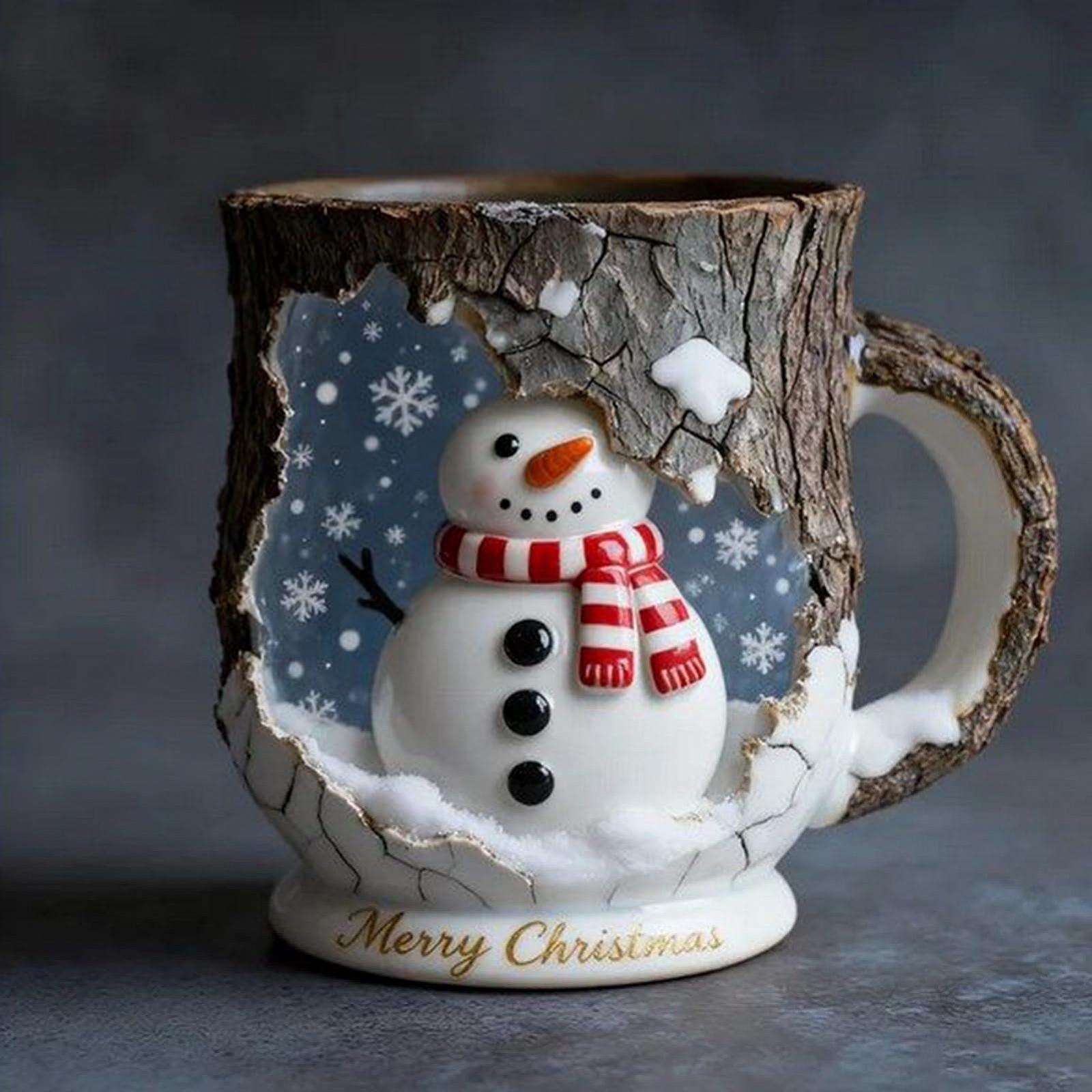 Різдвяна чашка з текстурою кори дерева, чашка для чаю з полімеру з дизайном ялинки, фото №7