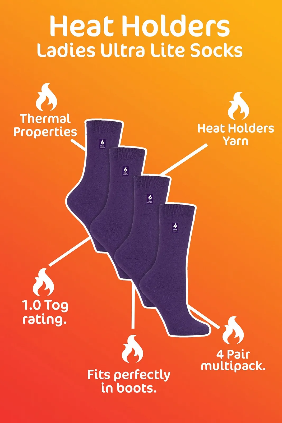 Термоноски женские HEAT HOLDERS Ultra Lite для зимы, Носки с внутренним флисом, Набор из 4 пар, фото №5