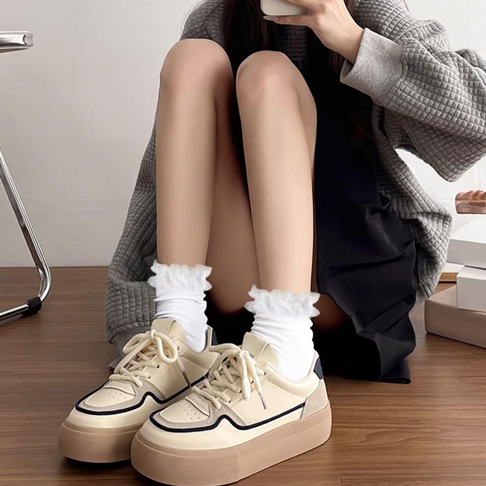 Носки с рюшами (4 пары) Черный, Белый, фото №4